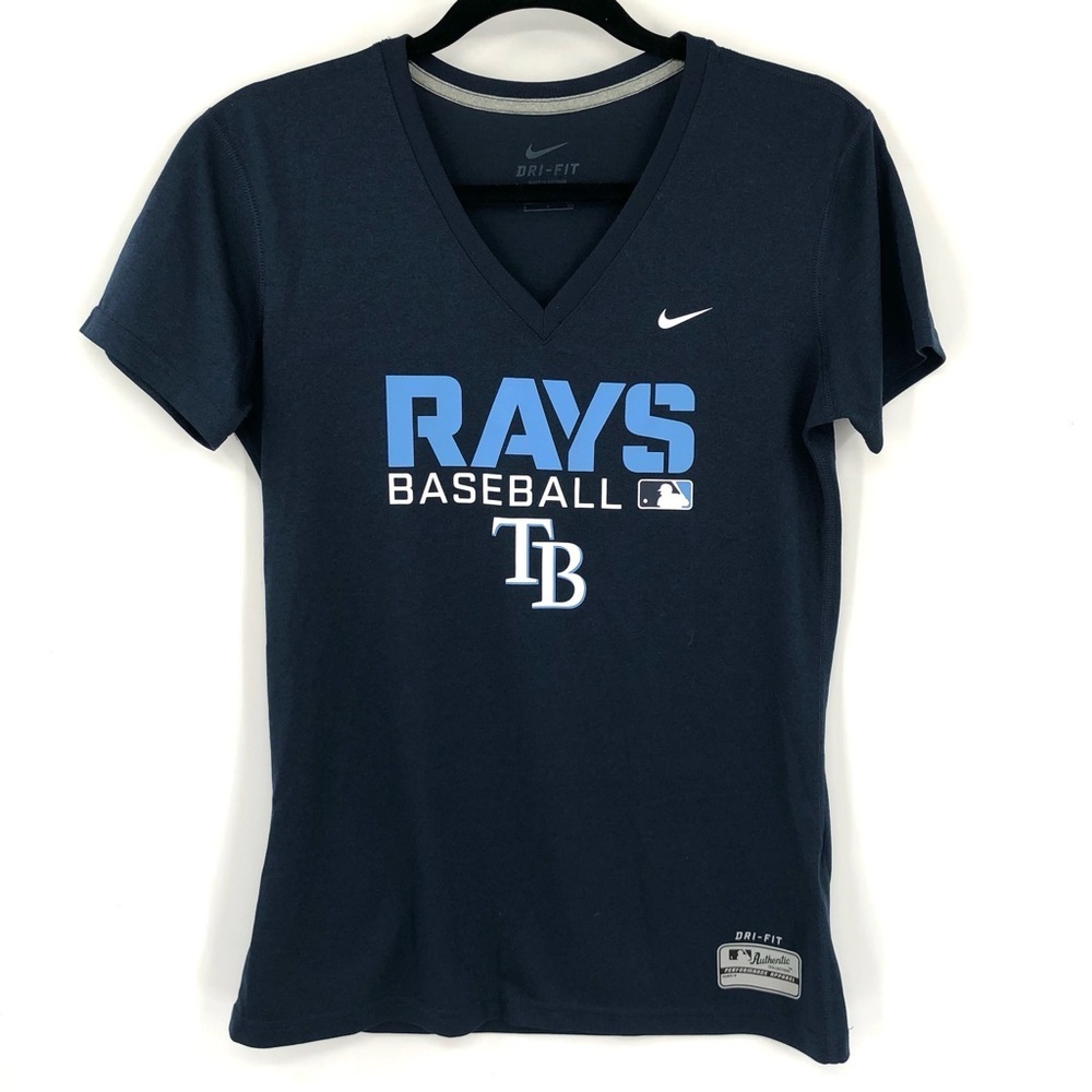 NIKE Dri-Fit Tampa Bay Rays Shirt V Neck Baseball Fan Blue Women Short SleeveMLB